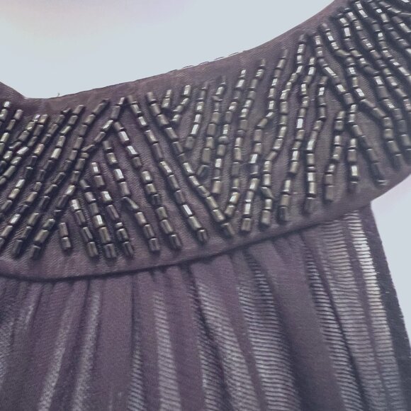 Nightway Collections Beaded Mesh Long Maxi Black Dress-Lined to top of Slit-Sz.1 - Picture 4 of 16